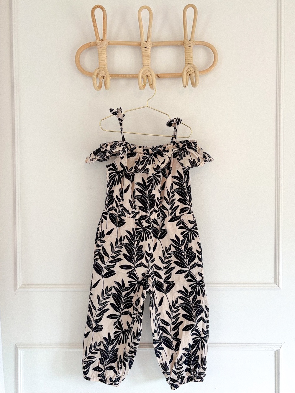 Janie and Jack Pink and Black Leaf-Print One-Piece Bodysuit